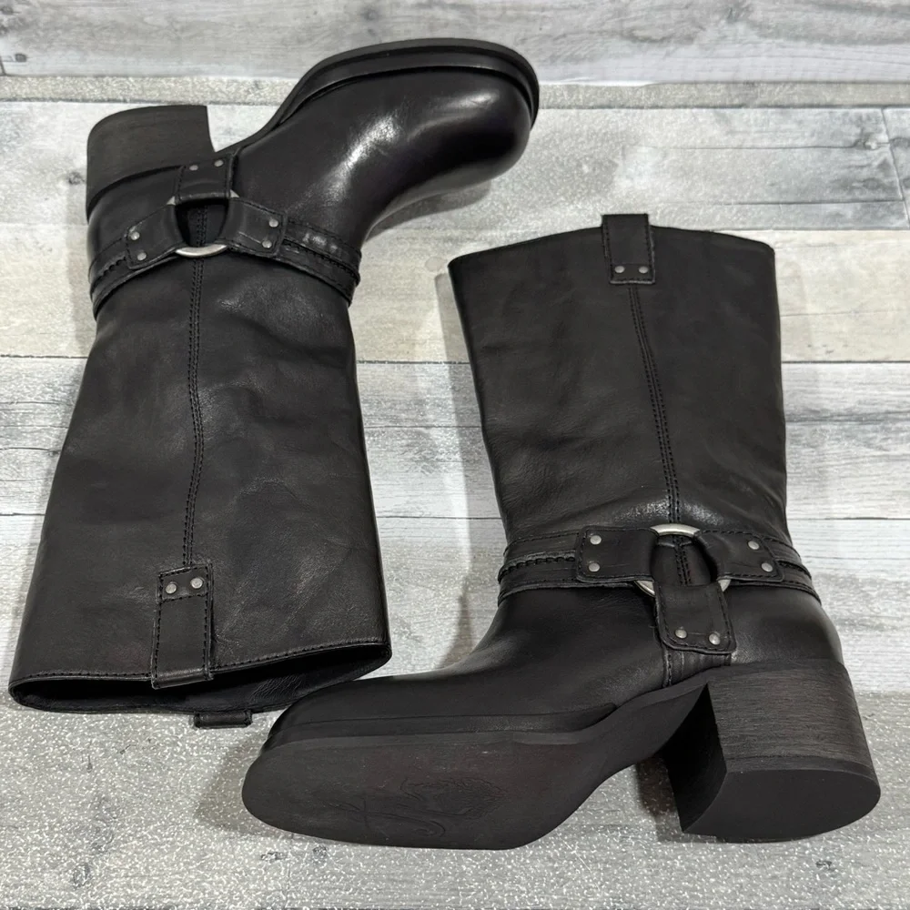 free people Anok Harness Moto Boots in Black Distressed Leather - Sz - 7.5 - Picture 7 of 13